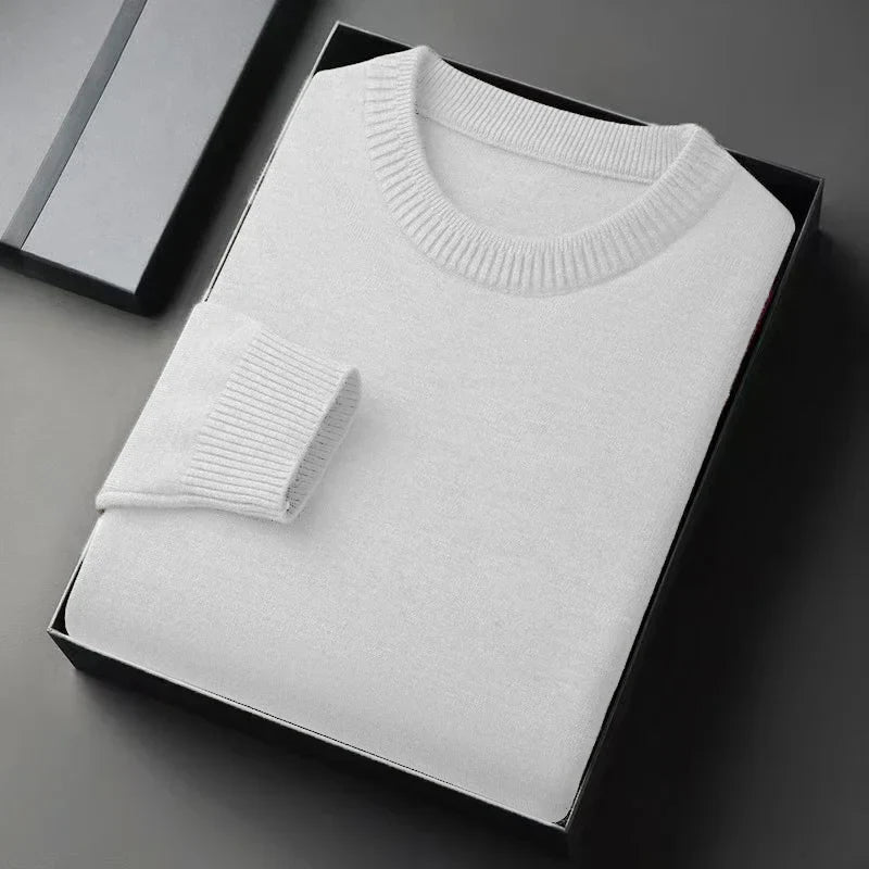 Unisex solid-color rib-knit crew-neck sweater with ribbed cuffs