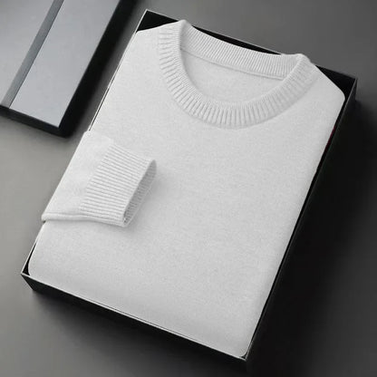Unisex solid-color rib-knit crew-neck sweater with ribbed cuffs