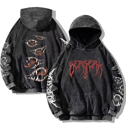 Oversized washed unisex hoodie with graphic print
