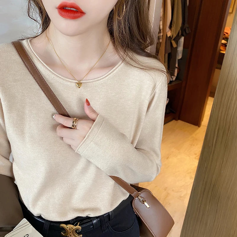 Damen Langarm Oberteil Rundhals Pullover Mehrfarbig