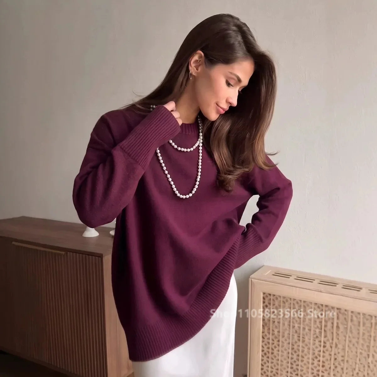 Women's oversized sweater, crew neck, long sleeves