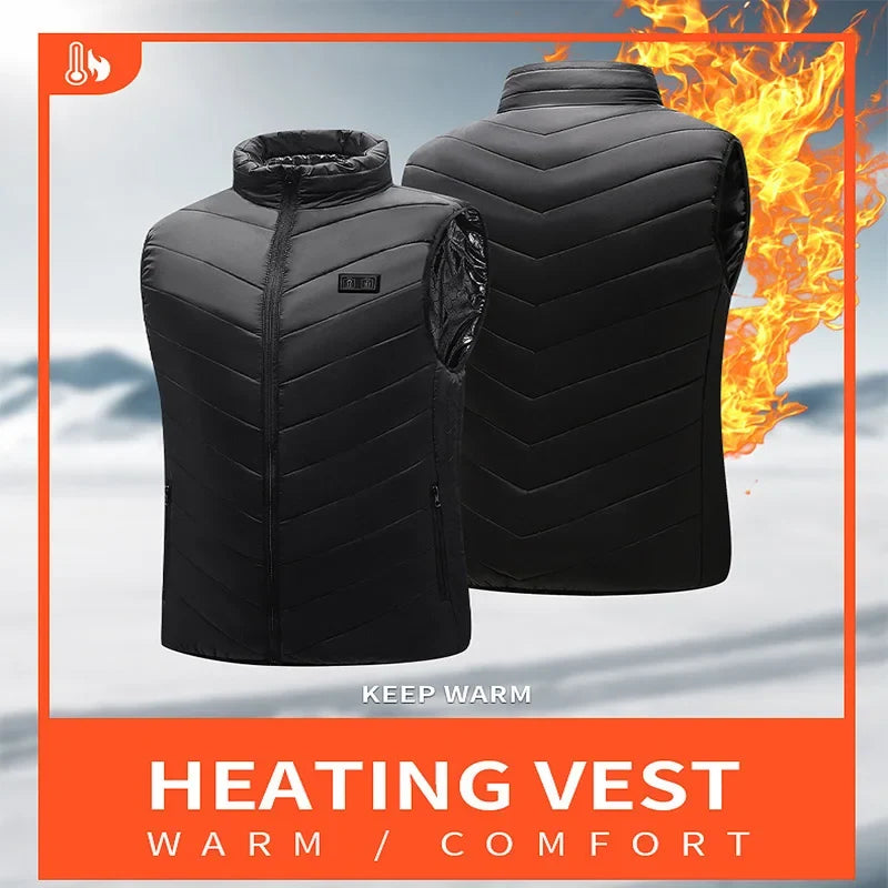 Heated quilted vest with USB connection and 21 heating zones, black