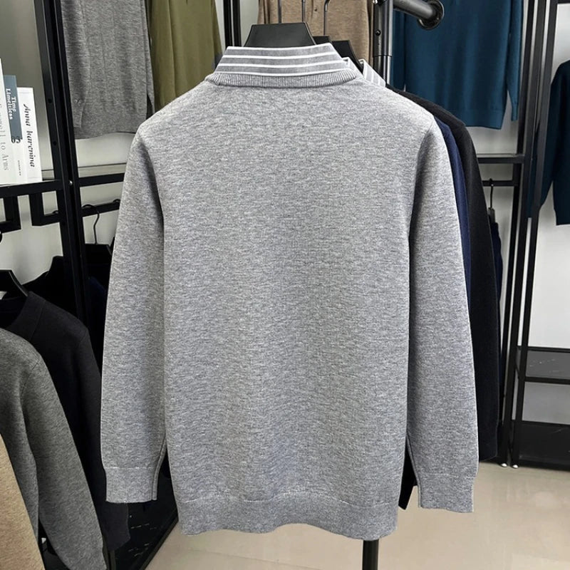 Men's sweater with fake shirt collar in business look – elegant knitted sweater for office & everyday use
