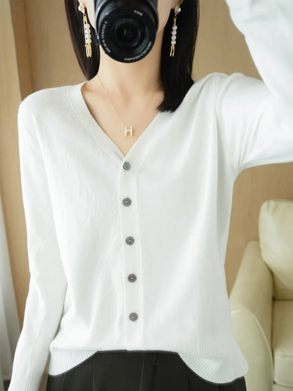 Damen Strick-Cardigan mit V-Ausschnitt und Knopfleiste