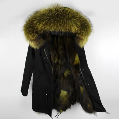 Women's winter parka with pink faux fur lining & hood