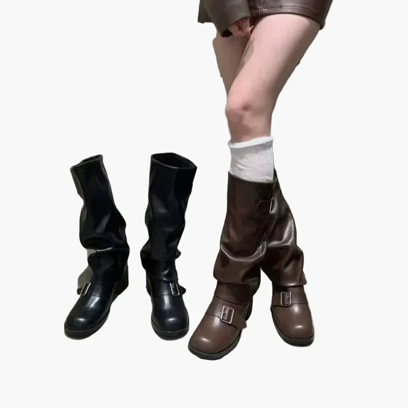 Damen Stiefel mit Schnallen und Blockabsatz – Modische Alltags- und Freizeitstiefel