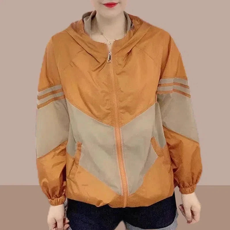 Women's two-tone hooded jacket with zipper