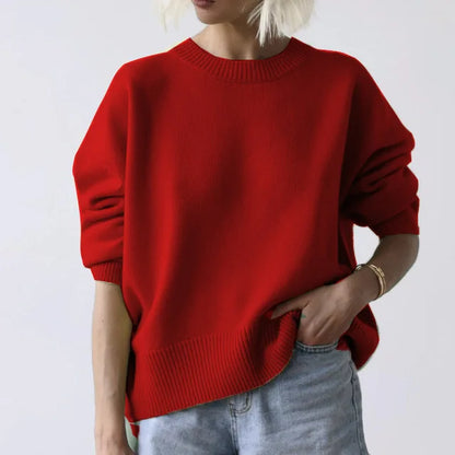 Women's oversized knit sweater, crew neck, loose fit