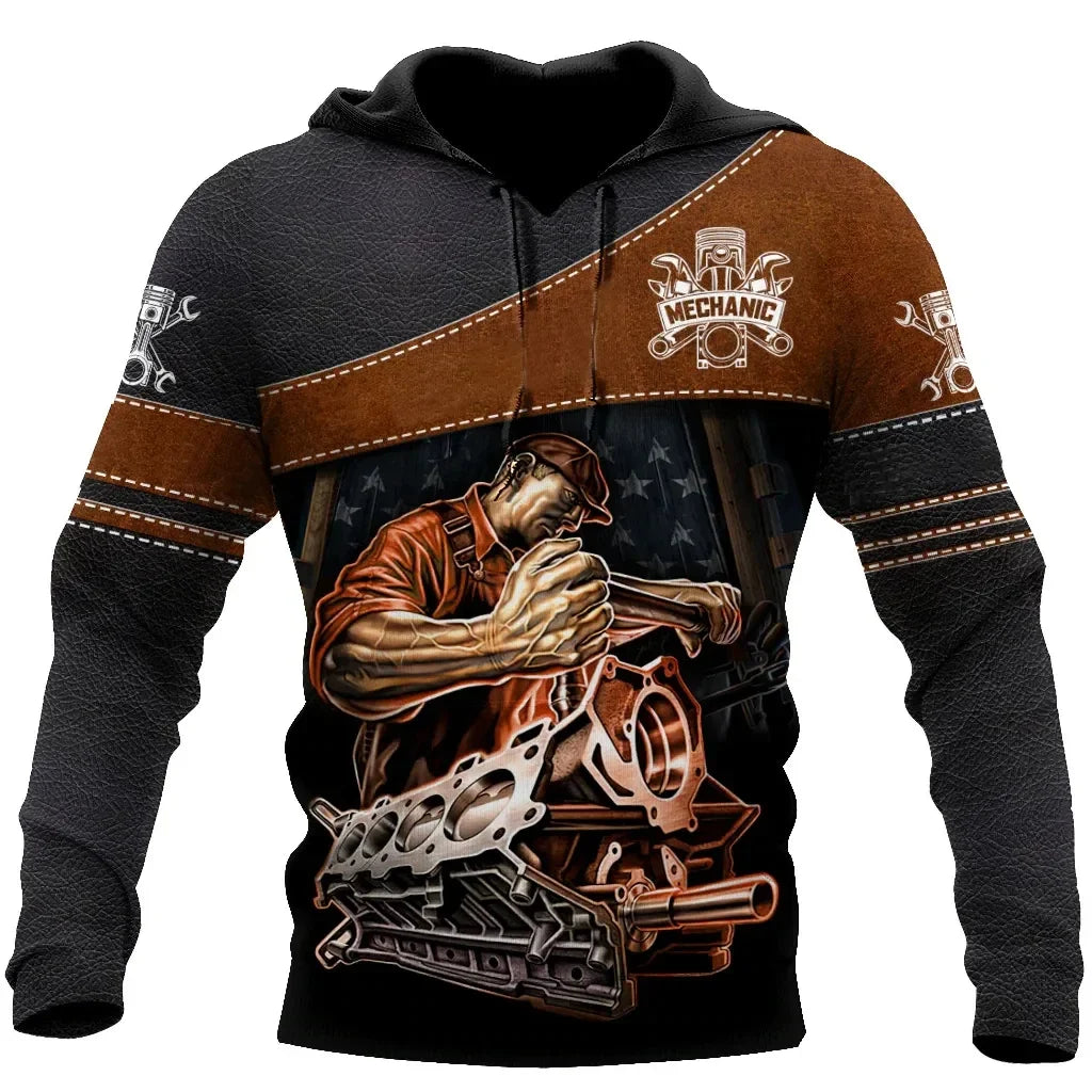 Hoodie mit Mechaniker-Thema und Grafikdruck, verschiedene Designs