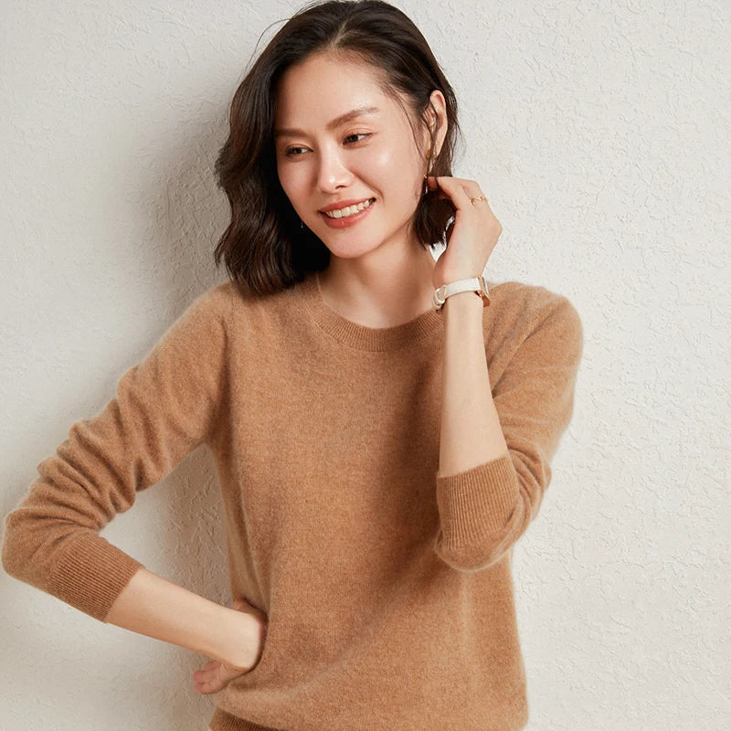 Women's Crew Neck Fine-Knit Long-Sleeve Sweatshirt