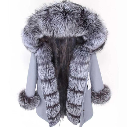 Women's winter parka with pink faux fur lining & hood