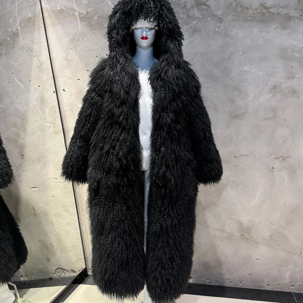 Women's Coat with Long Faux Fur Collar Long Sleeve Fluffy Teddy Coat