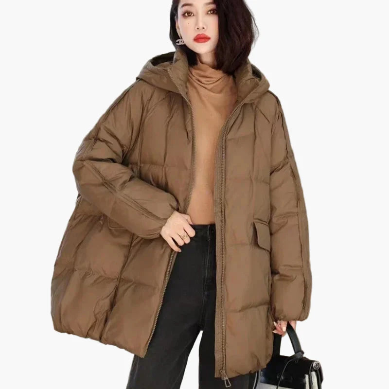 Damen Oversize Steppjacke mit Kapuze – Modischer Wintermantel für Alltag & Freizeit