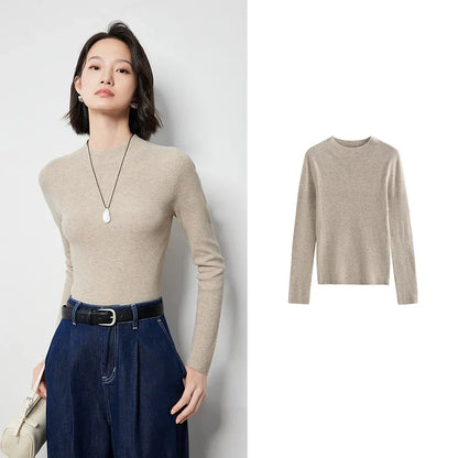 Women's Long-Sleeve Sweater Mock Neck Crew Neck Basic Top in Various Colors