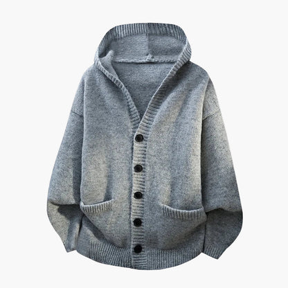 Men's hooded knitted cardigan with button placket – Casual style for everyday and leisure