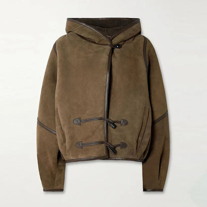 Braune kurze Kapuzenjacke mit Knebelverschluss und Innenfutter