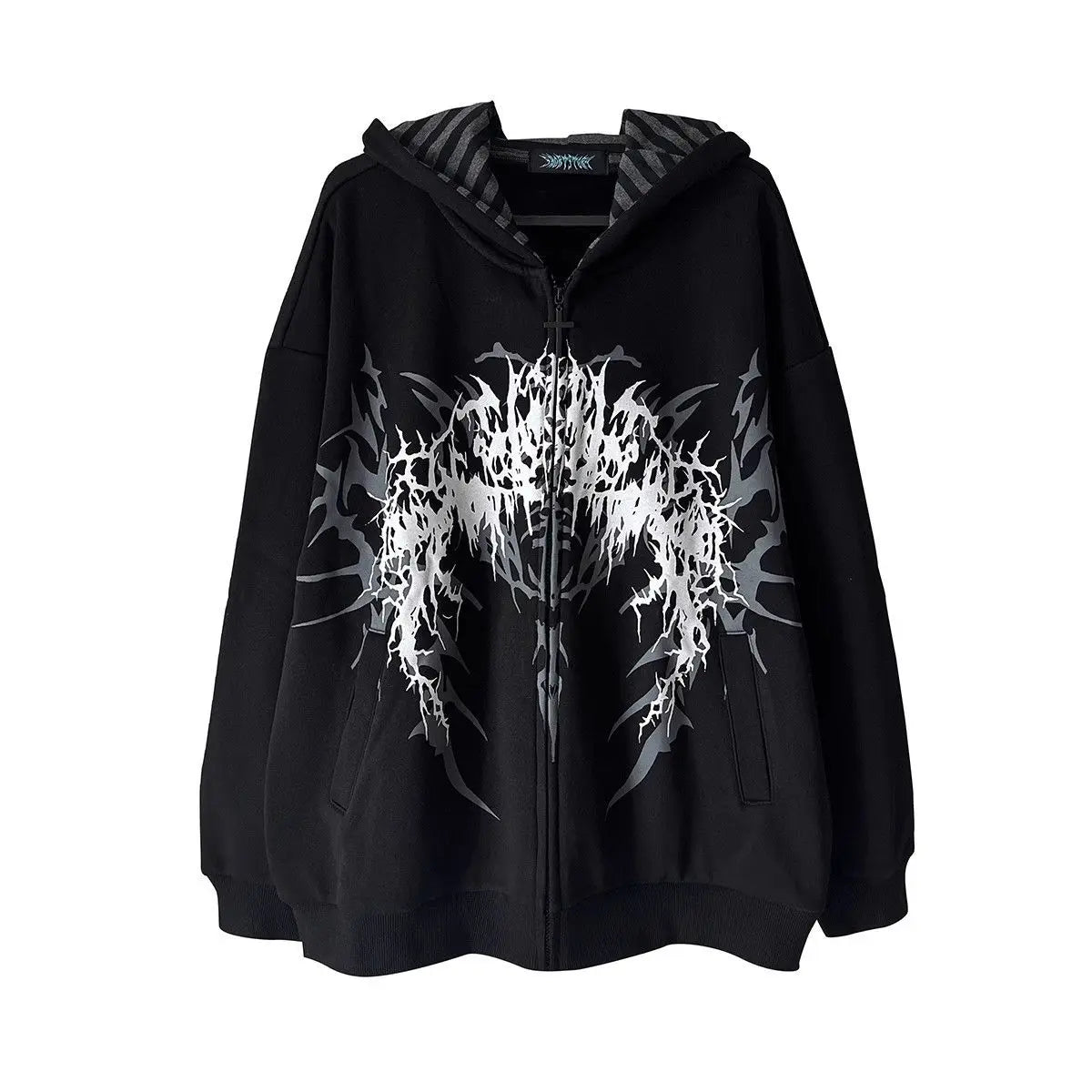 Unisex oversized zip-up hoodie with Gothic print