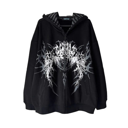 Unisex oversized zip-up hoodie with Gothic print