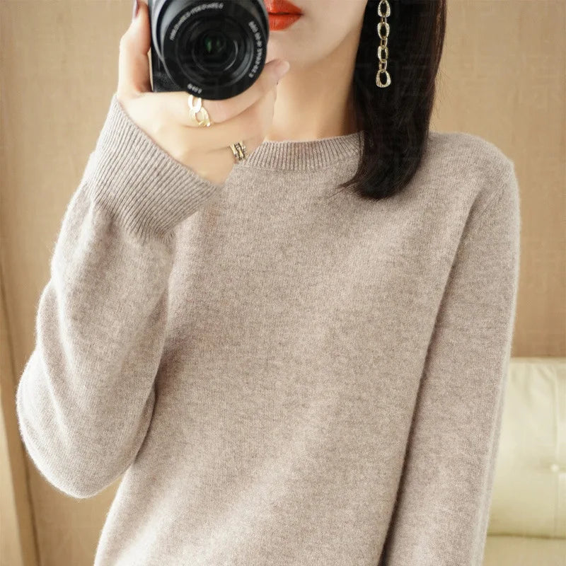 Damen Rundhals Pullover Langarm Basic Strickpullover