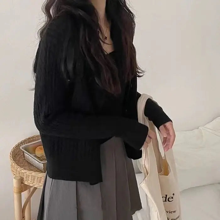 Women's knitted set with cable-knit cardigan & top
