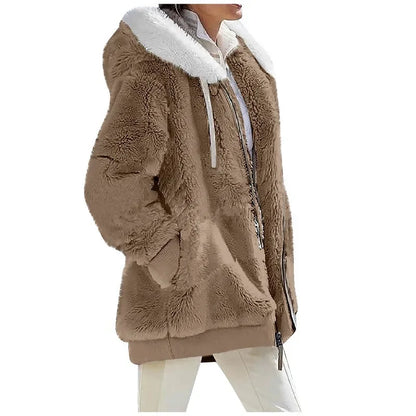 Teddy-Fleece Jacke mit Kapuze und Reißverschluss