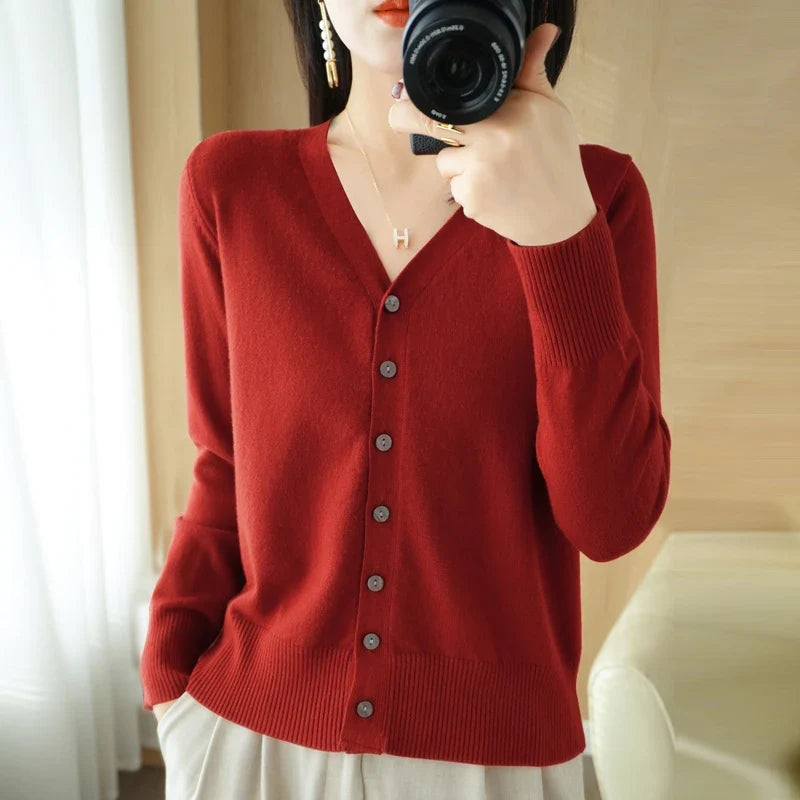 Damen Strick-Cardigan mit V-Ausschnitt und Knopfleiste