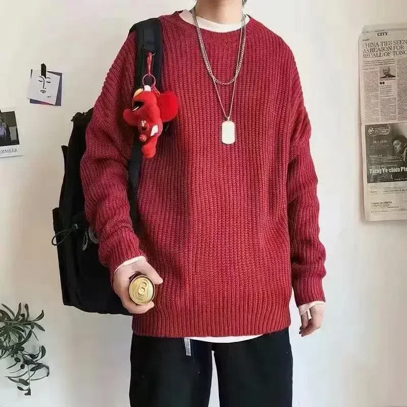 Unisex chunky-knit oversized crew-neck long-sleeve sweater