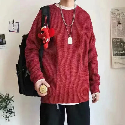Unisex chunky-knit oversized crew-neck long-sleeve sweater