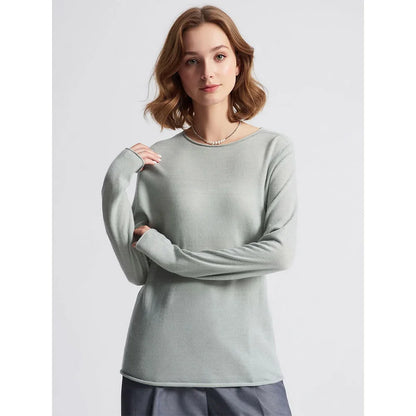 Women's Basic Fine-Knit Crew-Neck Long-Sleeve Sweater