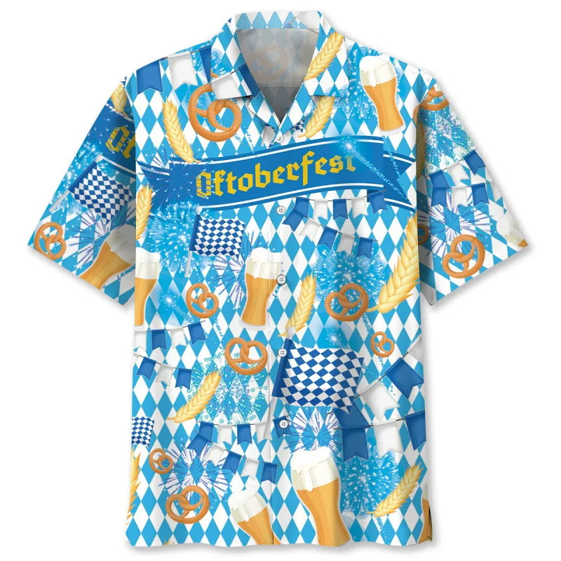 Kurzarmhemd mit Oktoberfest-Motiven, Bier, Brezeln und Wurst-Print