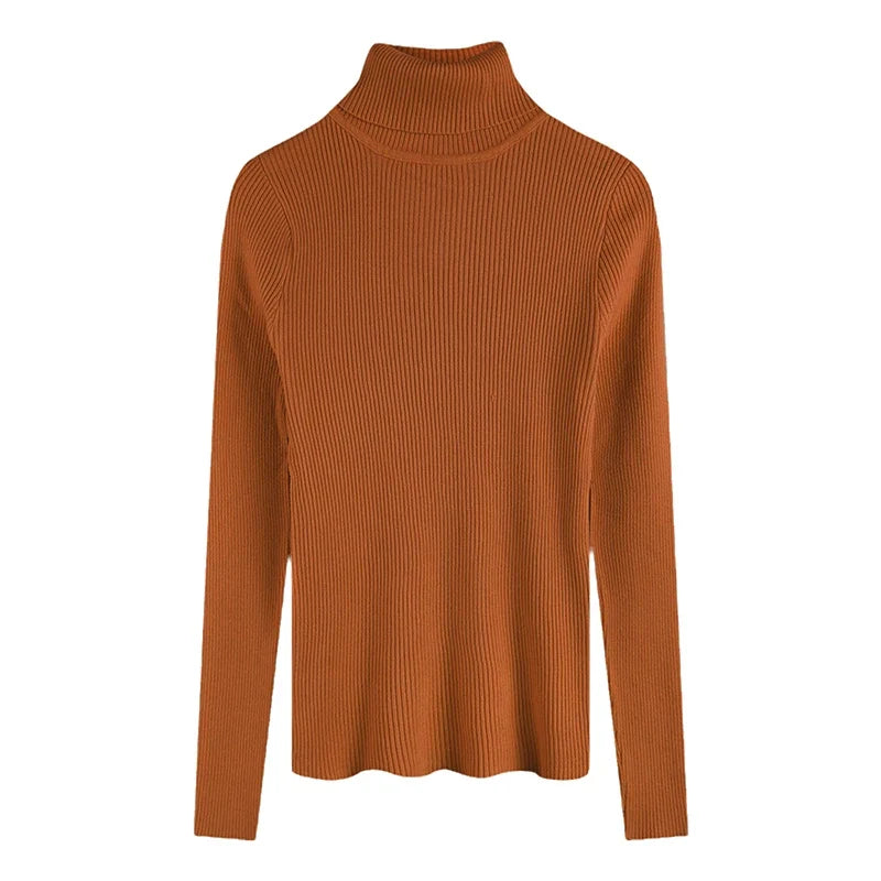 Women's ribbed long-sleeved turtleneck sweater, slim fit