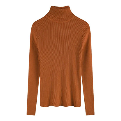 Women's ribbed long-sleeved turtleneck sweater, slim fit