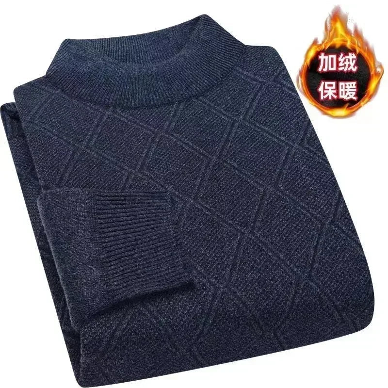 Men's turtleneck knitted sweater with diamond pattern, warm for winter