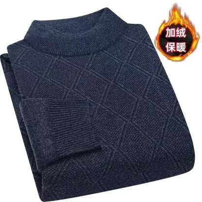 Men's turtleneck knitted sweater with diamond pattern, warm for winter