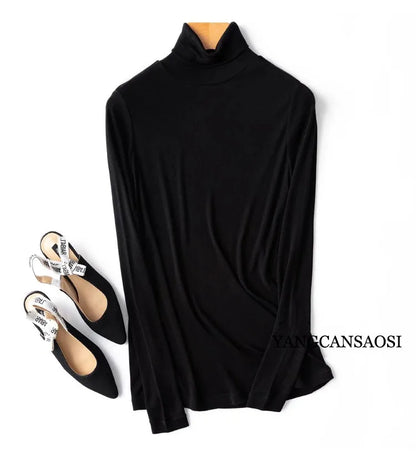 Women's Crew Neck Turtleneck Basic Slim-Fit Long-Sleeve Top