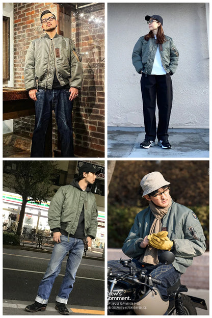 Unisex bomber jacket with zipper and sleeve pocket