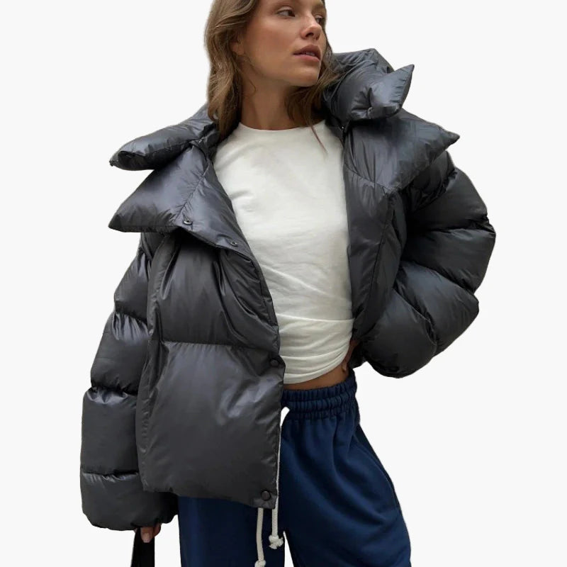 Damen Steppjacke Winterjacke mit Kapuze – Modische Oversize Pufferjacke für kalte Tage