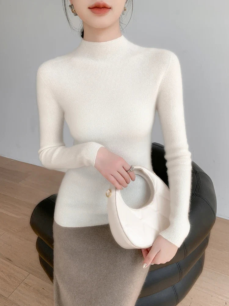 Women's Slim-Fit Ribbed-Knit Long-Sleeve Turtleneck Sweater
