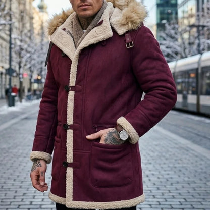 Men's winter parka with hood, teddy lining and toggle closure, gray