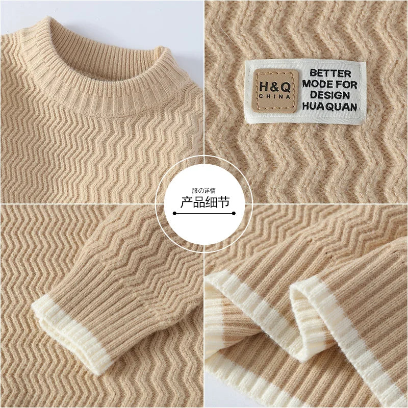 Men's turtleneck knitted sweater with wave pattern, red