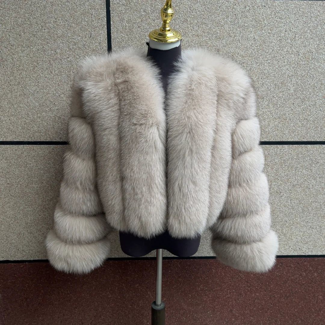 Kurze Damen Pelzimitat Jacke Winter Warm Cropped