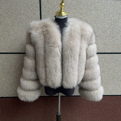 Kurze Damen Pelzimitat Jacke Winter Warm Cropped