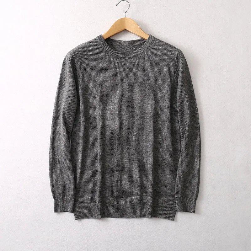 Unisex crew-neck sweater, long sleeves, fine knit, in black, gray, or brown
