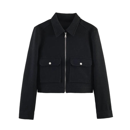 Short Jacket with Zipper and Flap Pockets