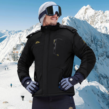 Herren Winterjacke Outdoor Skijacke mit Kapuze und Taschen Orange Grau