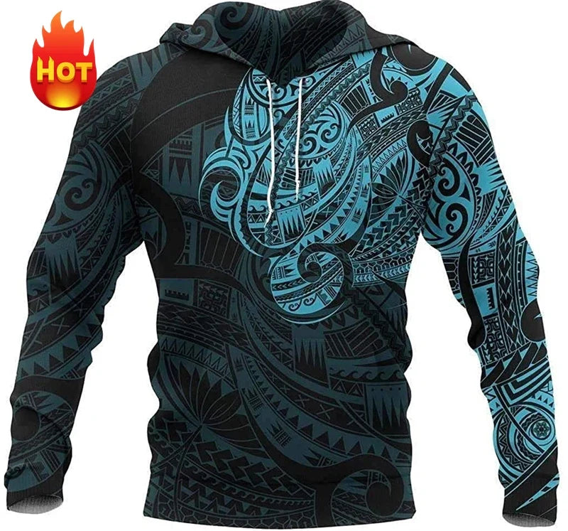 Unisex Hoodie with Hood, Tribal Turtle Pattern