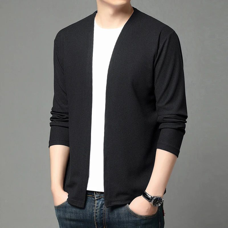 Herren Cardigan Offen Langarm V-Ausschnitt Strickjacke