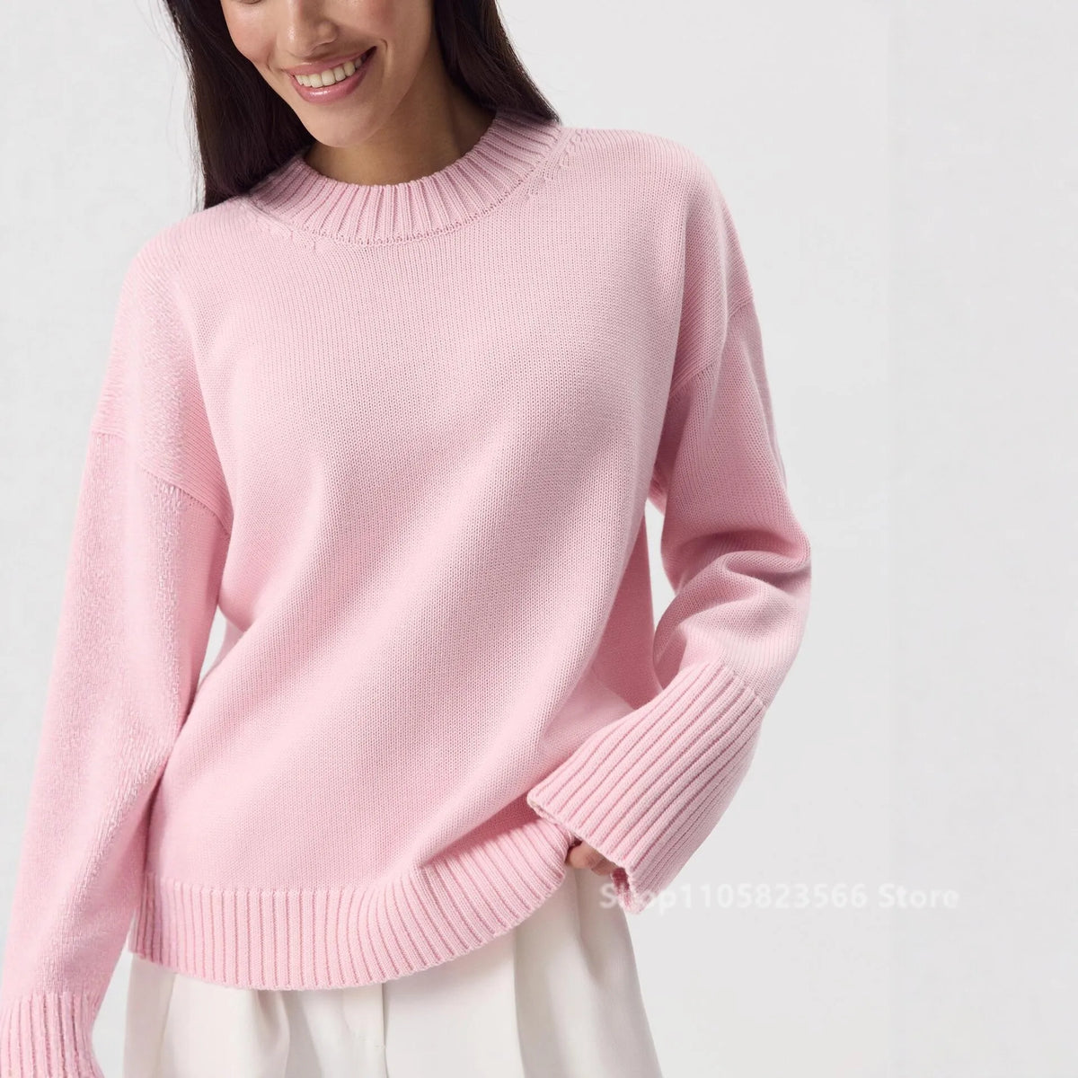 Women's oversized sweater, crew neck, long sleeves