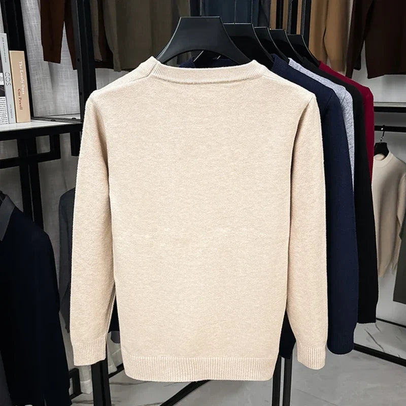 Unisex crew-neck long-sleeve basic knit pullover