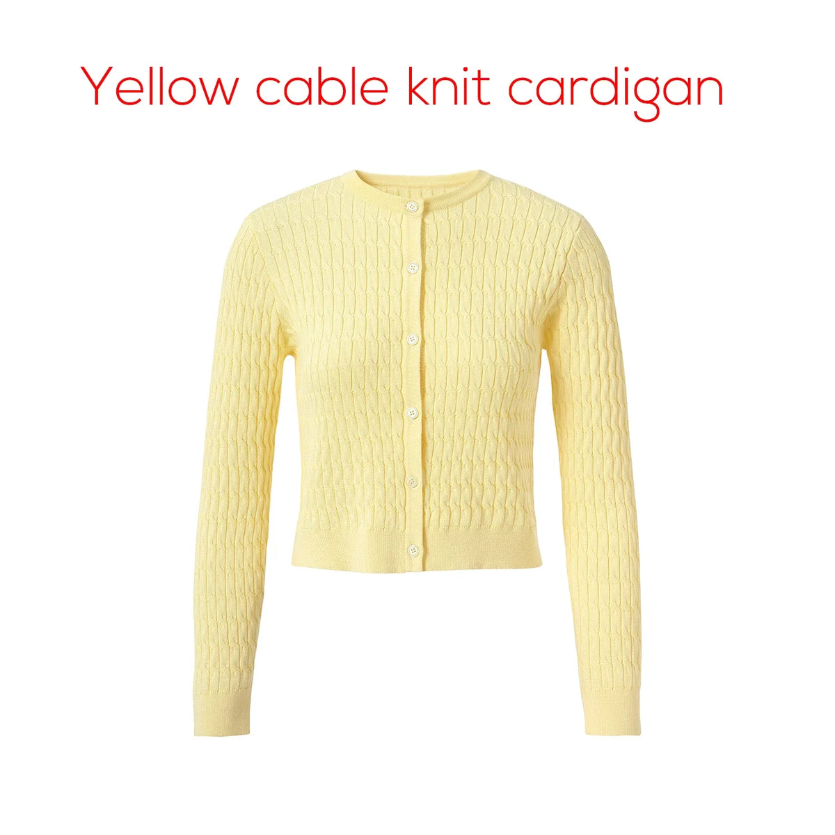 Women's Knit Cardigan, Crew Neck, Fine Knit, Yellow Black Pink Blue